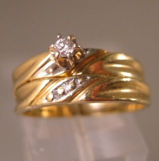 Vintage 14k Yg.  068tcw Diamond Wedding Ring Set Bridal Set Engagement Size 8