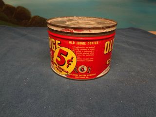 VINTAGE OLD JUDGE 5 CENT ' S OFF 1 POUND CAN TIN OLD JUDGE COFFEE CO.  ST.  LOUIS MO 2