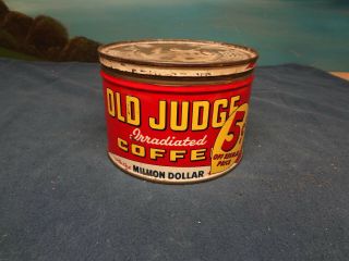 VINTAGE OLD JUDGE 5 CENT ' S OFF 1 POUND CAN TIN OLD JUDGE COFFEE CO.  ST.  LOUIS MO 3