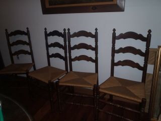 4 Antique Ladder Back Chairs Good Shape,  Sturdy,  Cane Rush Seats Ok Must Pick Up