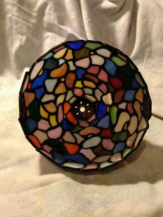 VINTAGE SMALL TIFFANY STYLE STAINED LEADED SLAG GLASS LAMP SHADE 3