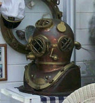 Vintage Brass & Copper Diving Helmet Table Divers Decor Scuba SCA US Navy Mark 2