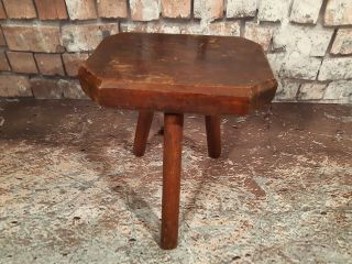 Vintage Rustic Old French Solid Wooden 3 Leg Milking Stool Plant Stand Hand Made