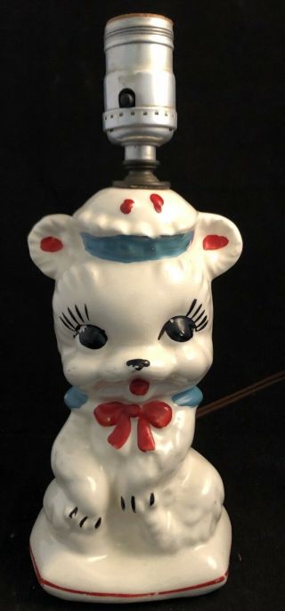 Vintage Ceramic Pottery Teddy Bear Bow Nursery Lamp Light