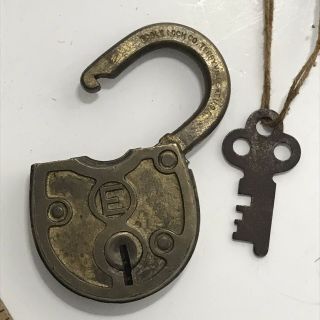 Vintage Eagle Lock Co Brass Padlock With Key Lock & Key Stamped Terryville Ct.
