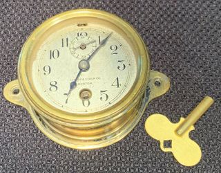 Chelsea Clock Co.  Boston Brass Ship Clock With Mounting Brackets Pre Ww1