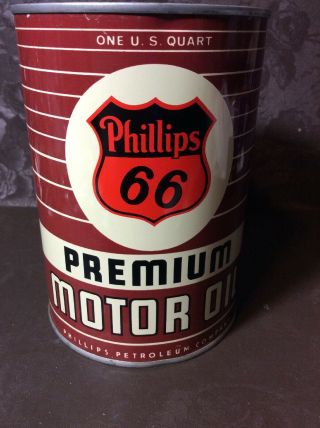 Vintage Full Phillips 66 Premium Motor Oil Quart Can Advertising Sign Near