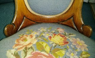 VINTAGE Victorian Style Carved Accent Chair Mahogany Needlepoint Wheels Antique 3