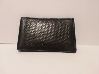 Black Basketweave Leather Police Memo Note Cover Holder Small 5.  25 " X 3.  25 " Vtg