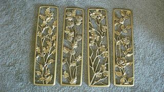Set Of 4 Vintage 1954 Dart Industries Seasonal Flower Gold Hanging Wall Plaques