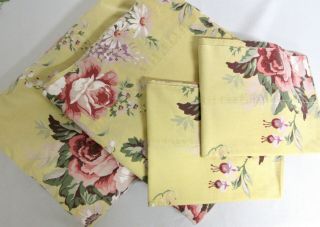 Vintage Ralph Lauren Yellow Pink Floral Sophie Brooke Queen Sheet Set W 2 Cases