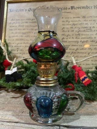 Vintage Kerosene Oil Lantern Painted To Look Like Stained Glass Artist Handmade