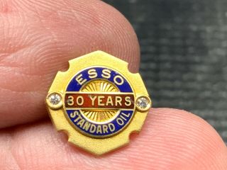 Esso Standard Oil 14k Gold Double Diamond 30 Years Service Award Pin.
