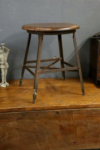 Vintage Industrial Stool Machine Age Chair Drafting Table Desk 1930s Oak Seat