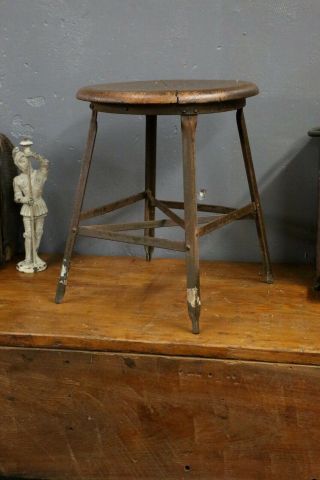 Vintage Industrial Stool Machine Age Chair Drafting table desk 1930s oak seat 2