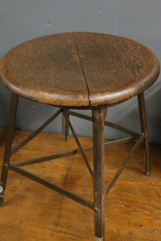 Vintage Industrial Stool Machine Age Chair Drafting table desk 1930s oak seat 3