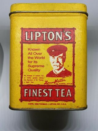 Vintage Lipton Tea Planter,  Ceylon Yellow And Red Tin Very Approx.  4 " Tall