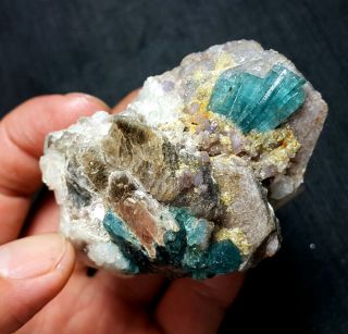 TOP 183.  6 g Natural Bunch of blue cap tourmaline with quartz and mica A9 2