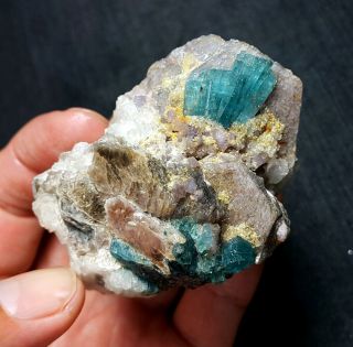 TOP 183.  6 g Natural Bunch of blue cap tourmaline with quartz and mica A9 3