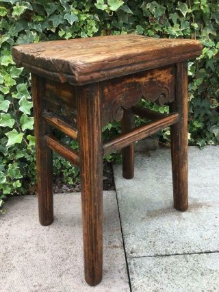 Antique Primitive Vernacular Stool Pitch Pine Wooden Jointed Stool Circa 1800