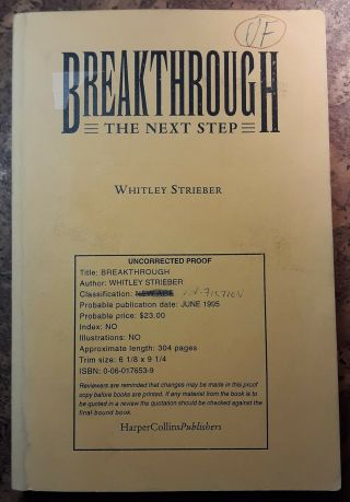 Whitley Strieber Signed Breakthrough The Next Step Uncorrected Proof Good Cond.