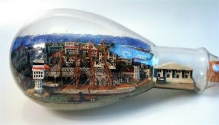 Harbor Scene Diorama of a Ship in a Light Bulb Bottle 2