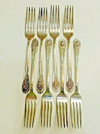 8 Jubilee Dinner Forks 1953 Wm Rogers Mfg Co Aa Is Silver Plate Floral Vintage