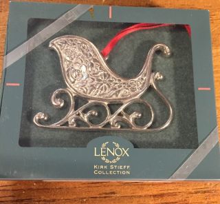 Vintage Lenox Kirk Stieff Pewter Repousse Sleigh Ornament Made In Usa