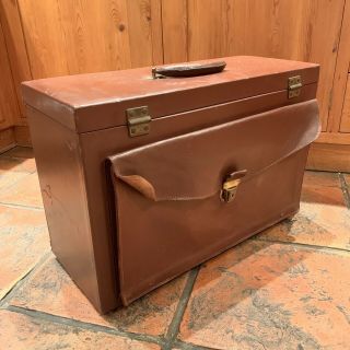 Vintage Brown Leather Document Pilot Map Salesman Sample Case Box