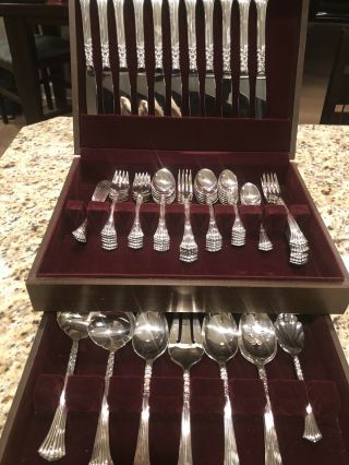 Vintage 67 Piece Silverplate Flatware With Mahogany Silverware Chest,  Perfect