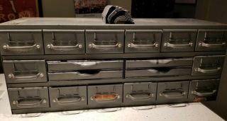 Vintage Equipto Industrial Parts Cabinet 18 Drawers Parts Bins Storage Cabinet