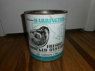 Vintage Harrington Fresh Shucked Oyster Tin Advertising Gallon Secretary Md Can