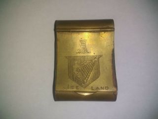Ww1 Trench Art,  Brass Container With Ireland And Irish Logos On It.