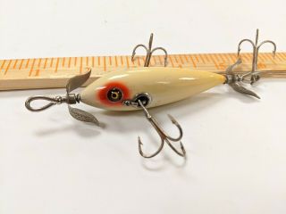 Vintage Heddon White/red Underwater Minnow Model 100 Bass Fishing Lure Antique