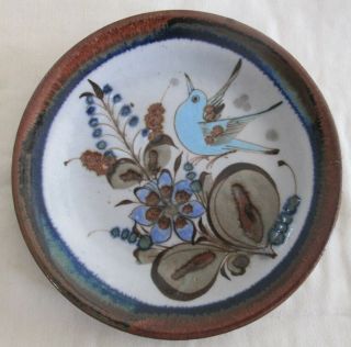 Ken Edwards Pottery Plate Blue Bird Brown Trim Ke Mexico Wall Hanging Tonala
