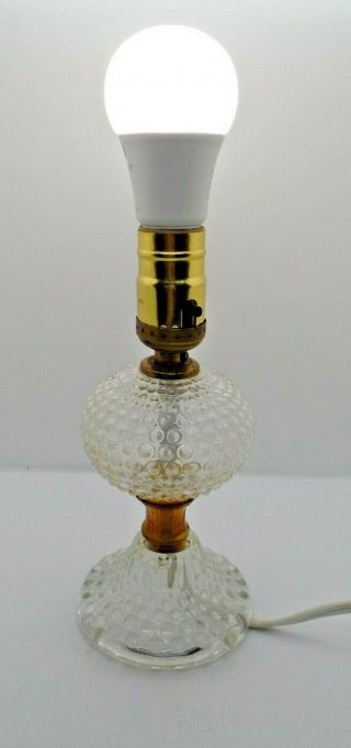 Vtg Mid Century Modern Clear Glass Hobnail Lamp 11 " H