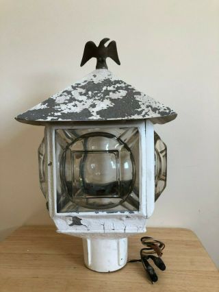 Vintage Metal Lamp Light Outdoor Exterior Post Lantern Square With Eagle Top