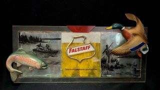 Vintage Falstaff Beer Hunting Fishing Sign Display Fish Duck