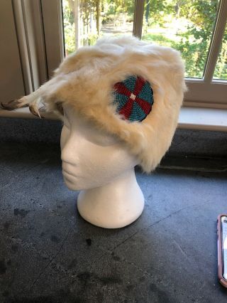 Native American Rabbit Fur Hat With Beadwork From The Ed Vebell Estate