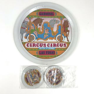 Circus Circus Hotel Casino Las Vegas Vintage Tin Plate & 4 Coasters