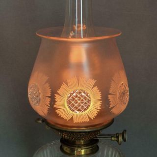 Victorian Sunflower Acid Etched Glass Kerosene Paraffin Duplex Oil Lamp Shade