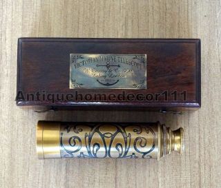 Victorian Antique Brass Nautical Designer Telescope With Handmade Wooden Box