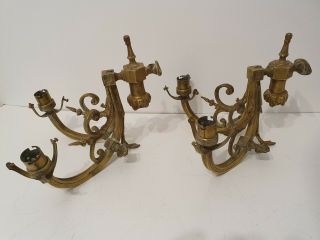 Victorian Brass Gas Wall Lights Sconce Lamp Antique Pair Very Decorative