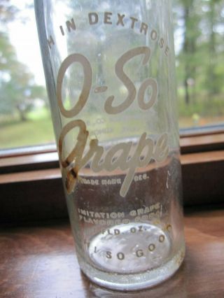 Vintage O - So Grape Soda Pop Bottle 7oz Rich In Dextrose Mt Olive Illinois
