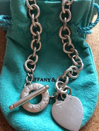 Vintage Tiffany & Co 925 Silver Chunky Toggle Heart Tag Necklace Chocker Chain