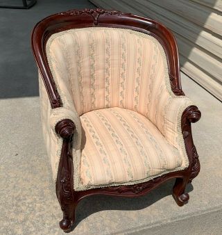 Antique Salesman Sample Doll Chair Upholstered Solid Wood Carved Htf Rare 20th