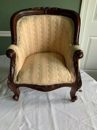 Antique Salesman Sample Doll Chair Upholstered Solid Wood Carved HTF RARE 20th 2