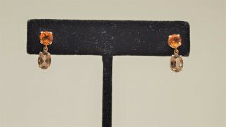 Vintage 14k Yellow Gold Drop Earrings With Citrine & Smoky Quartz