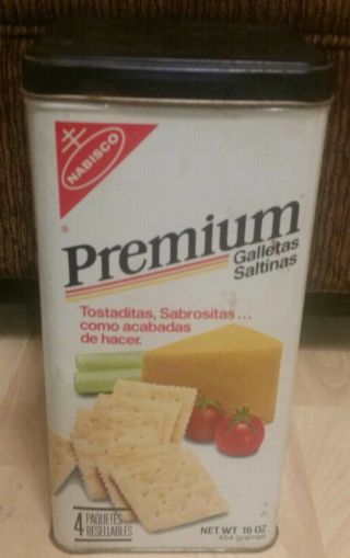 Vintage Nabisco Premium Saltine Crackers Tin With Lid Circa 1985