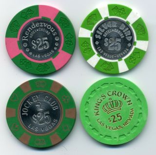 $25 Casino Chips - All Las Vegas,  Nevada - Group Of 4 Different Casino 